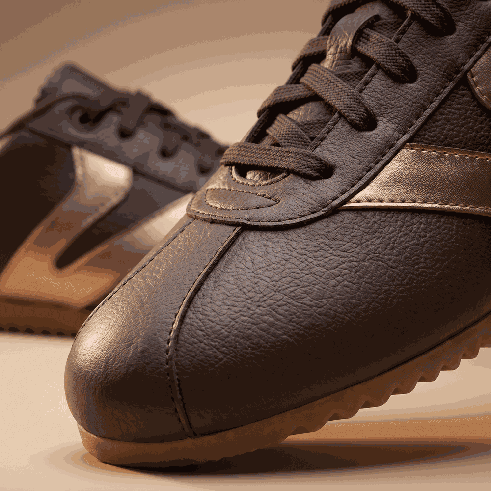Tênis Feminino Couro Legítimo Naomi Café com Rosê Casual Vittal Clássico Retrô