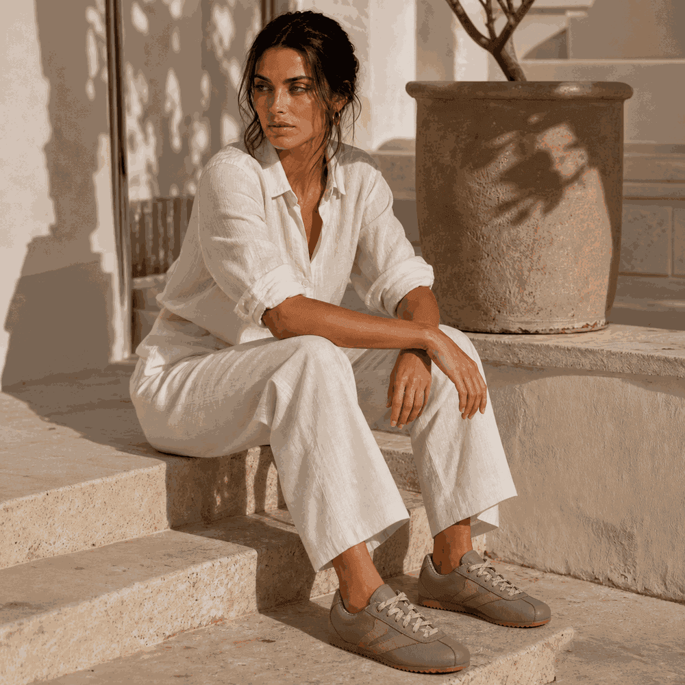 Tênis Feminino Couro Legítimo Naomi Areia Casual Vittal Clássico Retrô