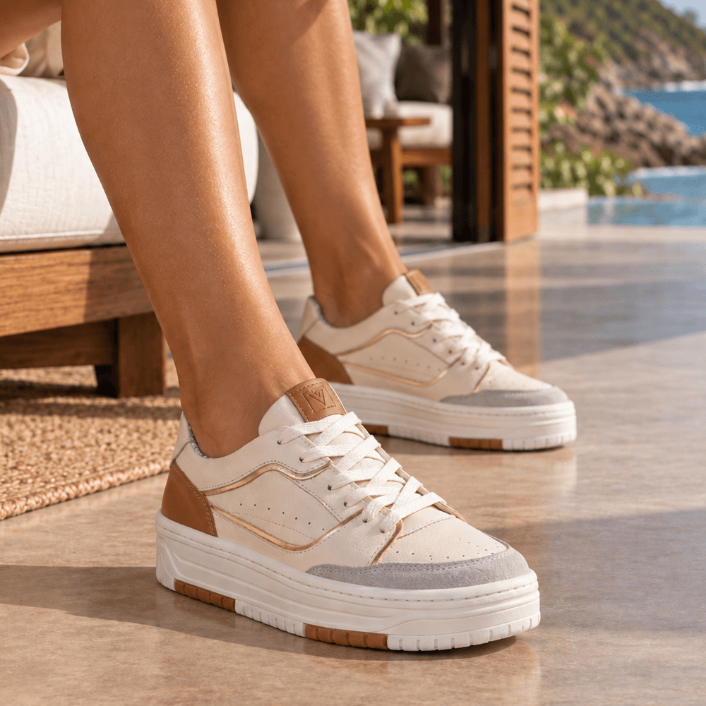 Tênis Feminino Vittal Aura Offwhite Solado Flatform Confort