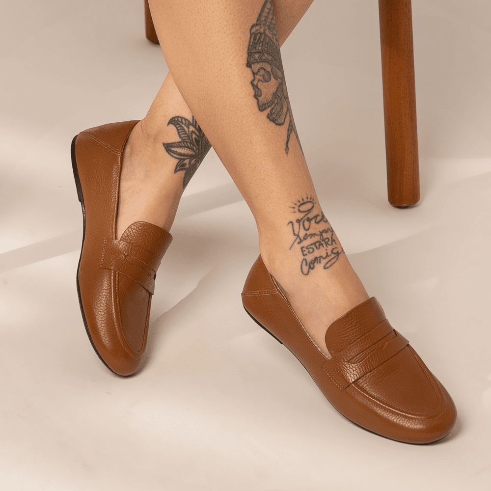Mocassim Feminino Vittal Danielly em Couro Legítimo Caramelo Olho de Gato