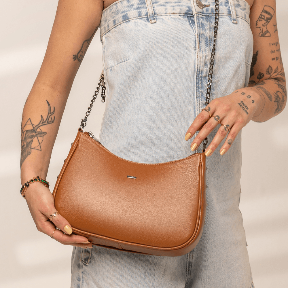 Bolsa Feminina Couro Legítimo Yara com Sparkle e Alça Dupla