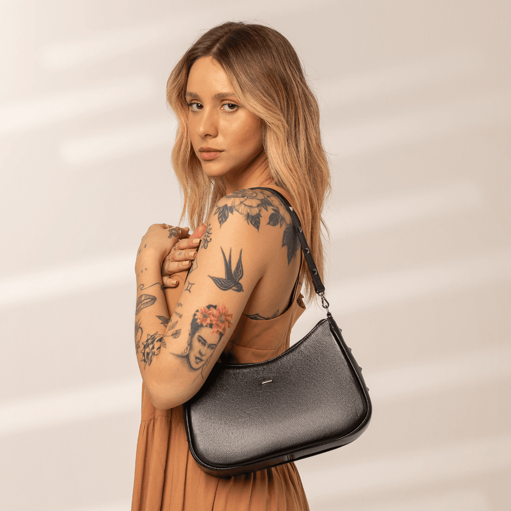 Bolsa Feminina Couro Legítimo Yara com Sparkle e Alça Dupla