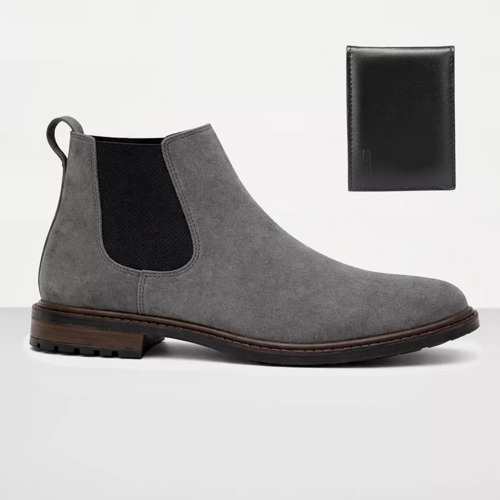 Botina Chelsea Colorado Masculina Couro Legítimo Nobuck - Cinza