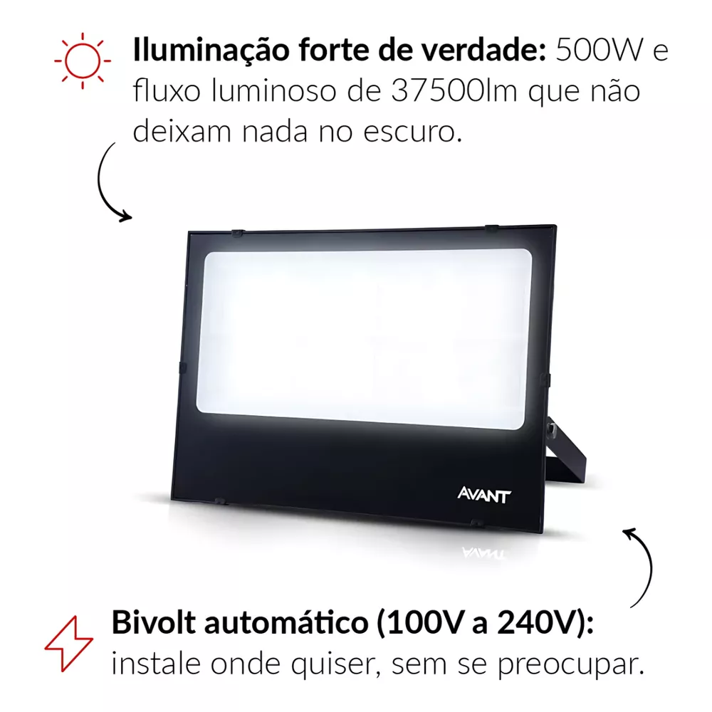Refletor Led 500W 6500K Alta Pot. Smd Biv 37500 Lumens Avant | Broketto ...