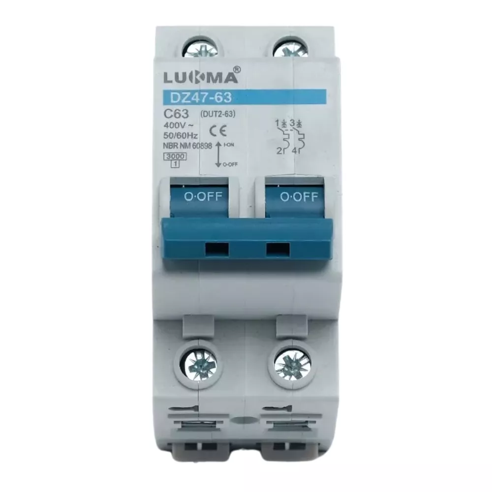 Disjuntor Bipolar Din Curva C 63A Lukma | Broketto Materiais Elétricos