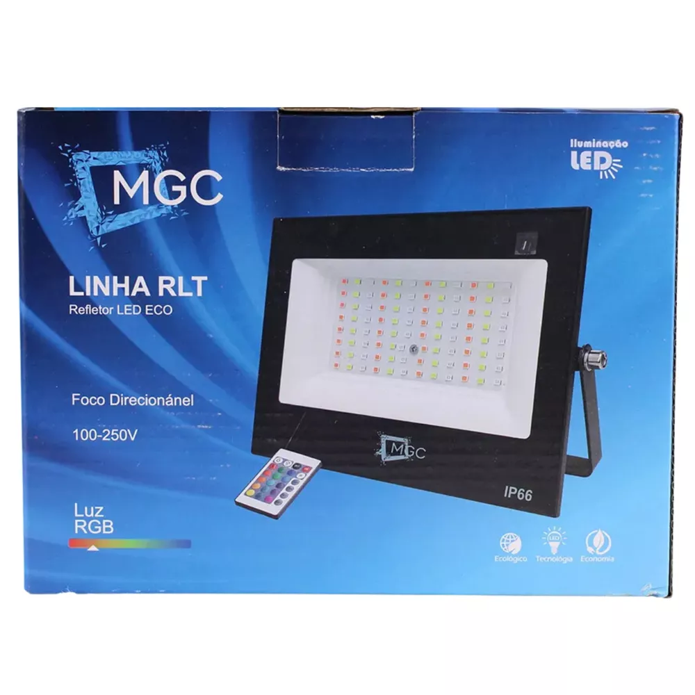 Refletor Led RGB 100W Bivolt Com Controle Remoto | Broketto Materiais ...
