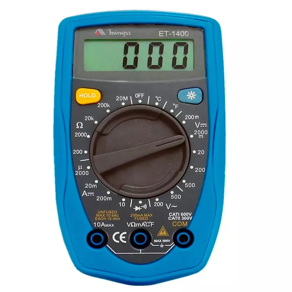 Multímetro Digital 20Mohms Temperatura Cat II Data Hold ET-1400 ...