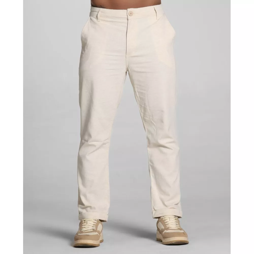 Calça Alfaiataria Linho Masculina Barra Italiana Codi Jeans - Areia