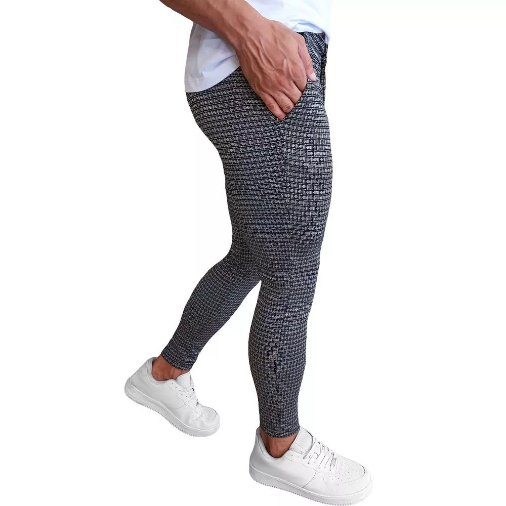 Calça Alfaiataria Chino Jacquard Skinny Xadrez Masculina