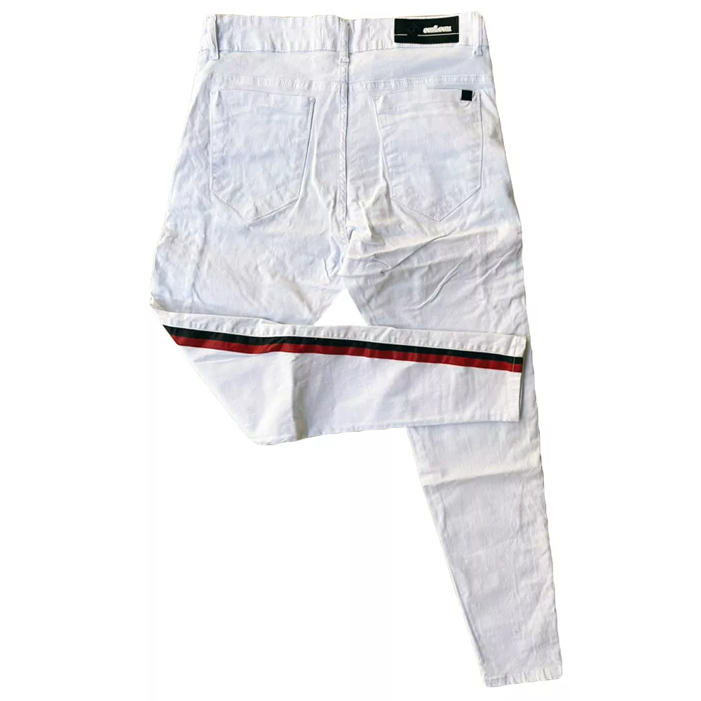 Calça Branca Super Skinny Streetwear Faixa Lateral Masculina