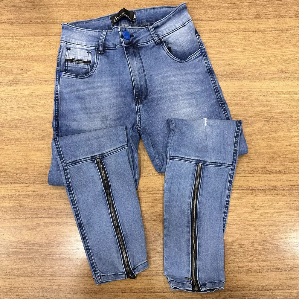 Calça Skinny Jeans Destroyed Masculina Zíper Canela Premium