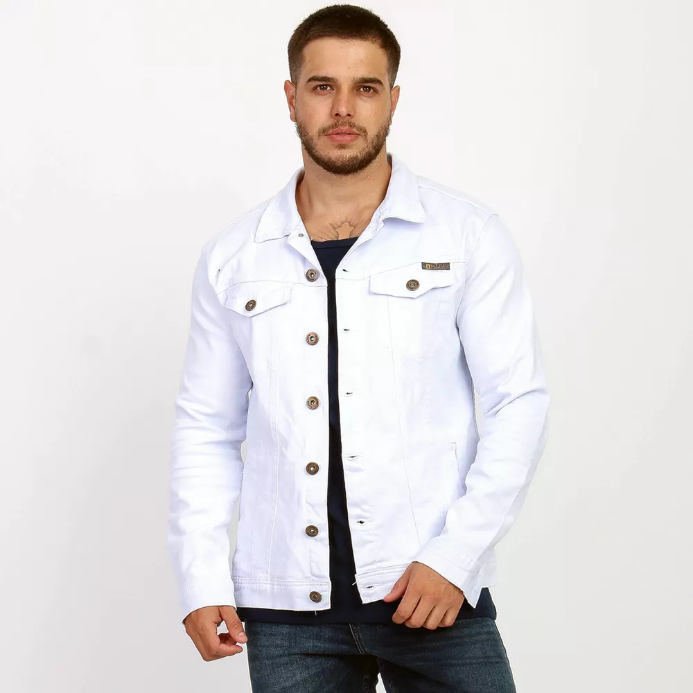 Jaqueta Masculina Sarja Branca Destroyed Jeans Slim Premium