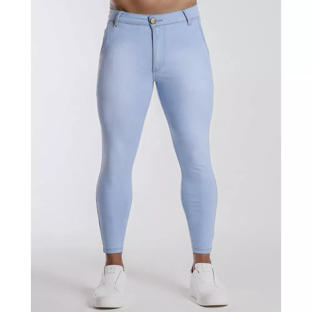 Calça Alfaiataria Jeans Azul Clara Skinny Masculina Social C/ Elastano
