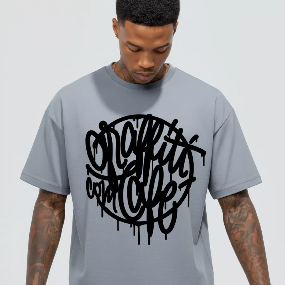 Camiseta TYPE Cinza – Streetwear com Tag de Graffiti | Graffiti