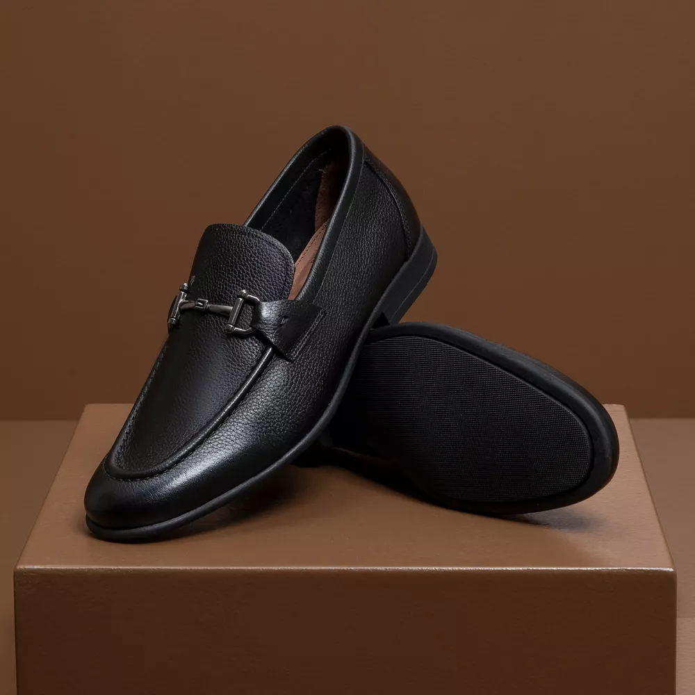 Mocassim Masculino Mantova de Couro Preto Solado de Borracha