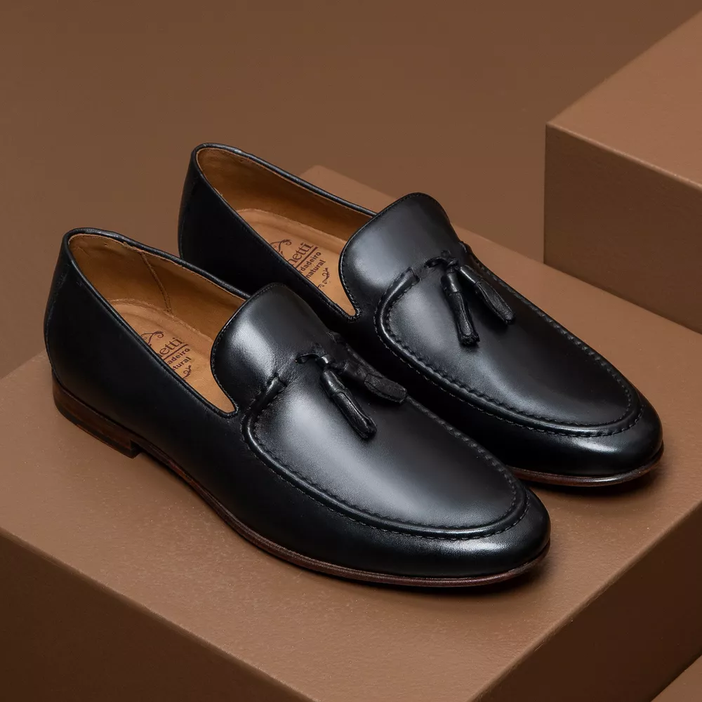Mocassim Loafer Tassel Napoli Preto | JACOMETTI