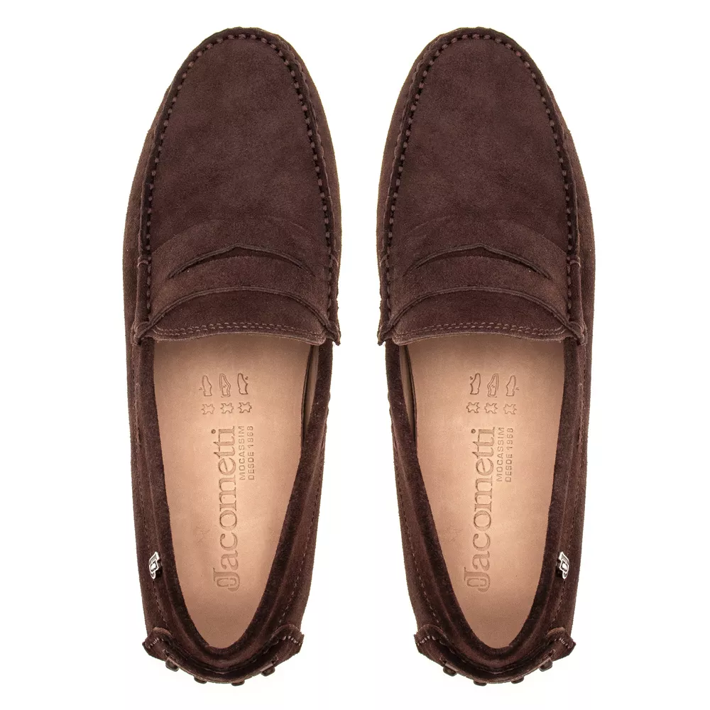 Mocassim Esportivo Masculino Drive Couro Camurça Chocolate | JACOMETTI