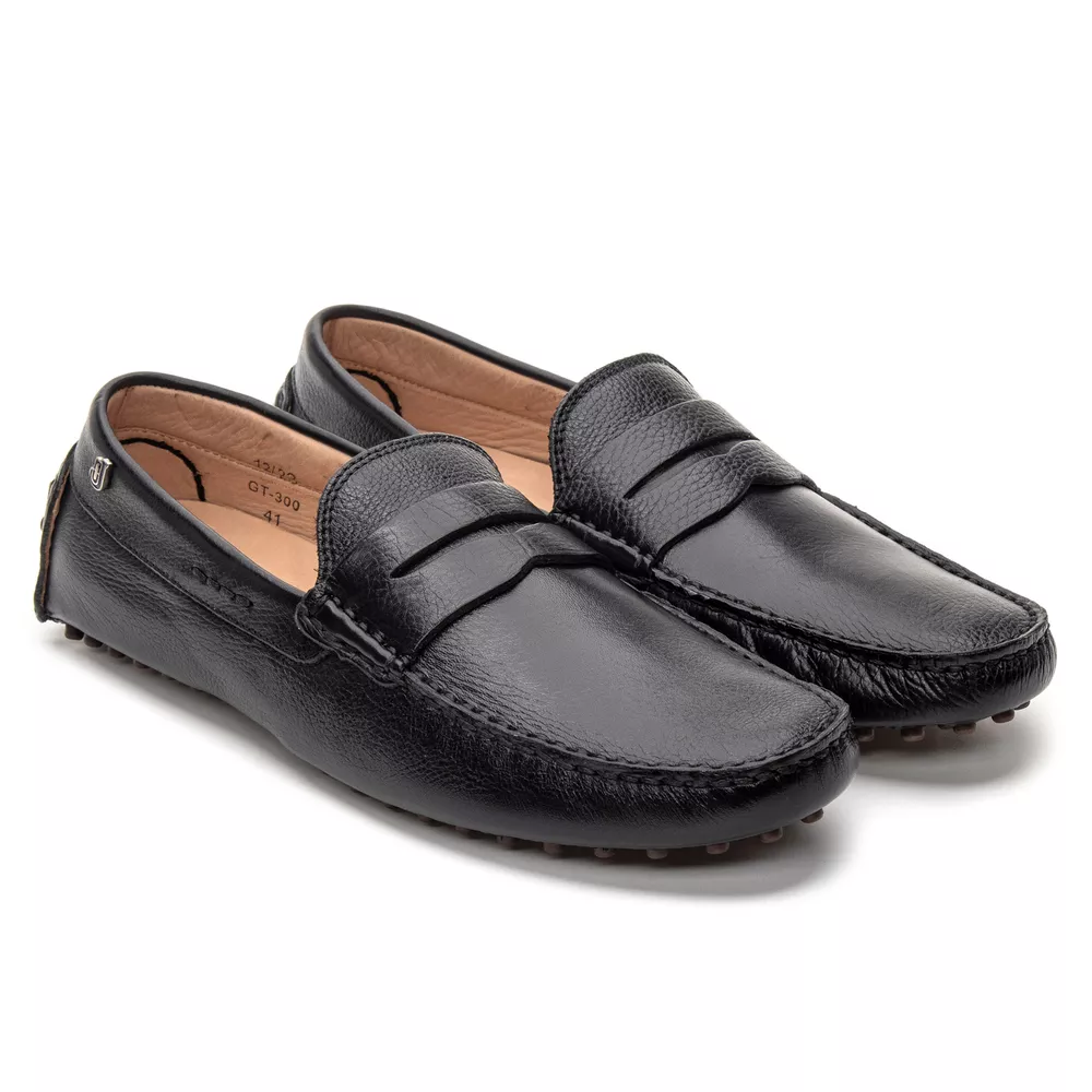 Mocassim Masculino Esportivo Drive Couro Preto | JACOMETTI