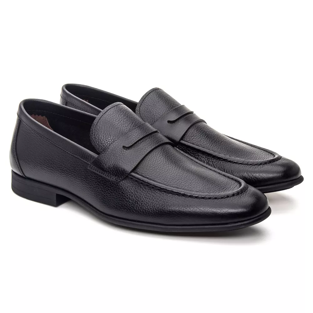 Mocassim Masculino Modena Preto Solado de Borracha | JACOMETTI