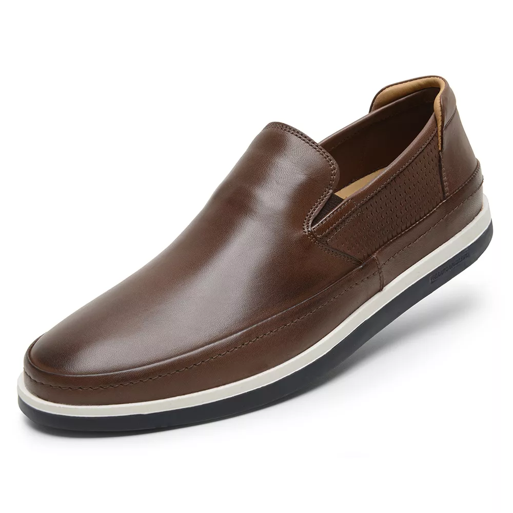 Tênis Casual Masculino de Couro Marrom | JACOMETTI