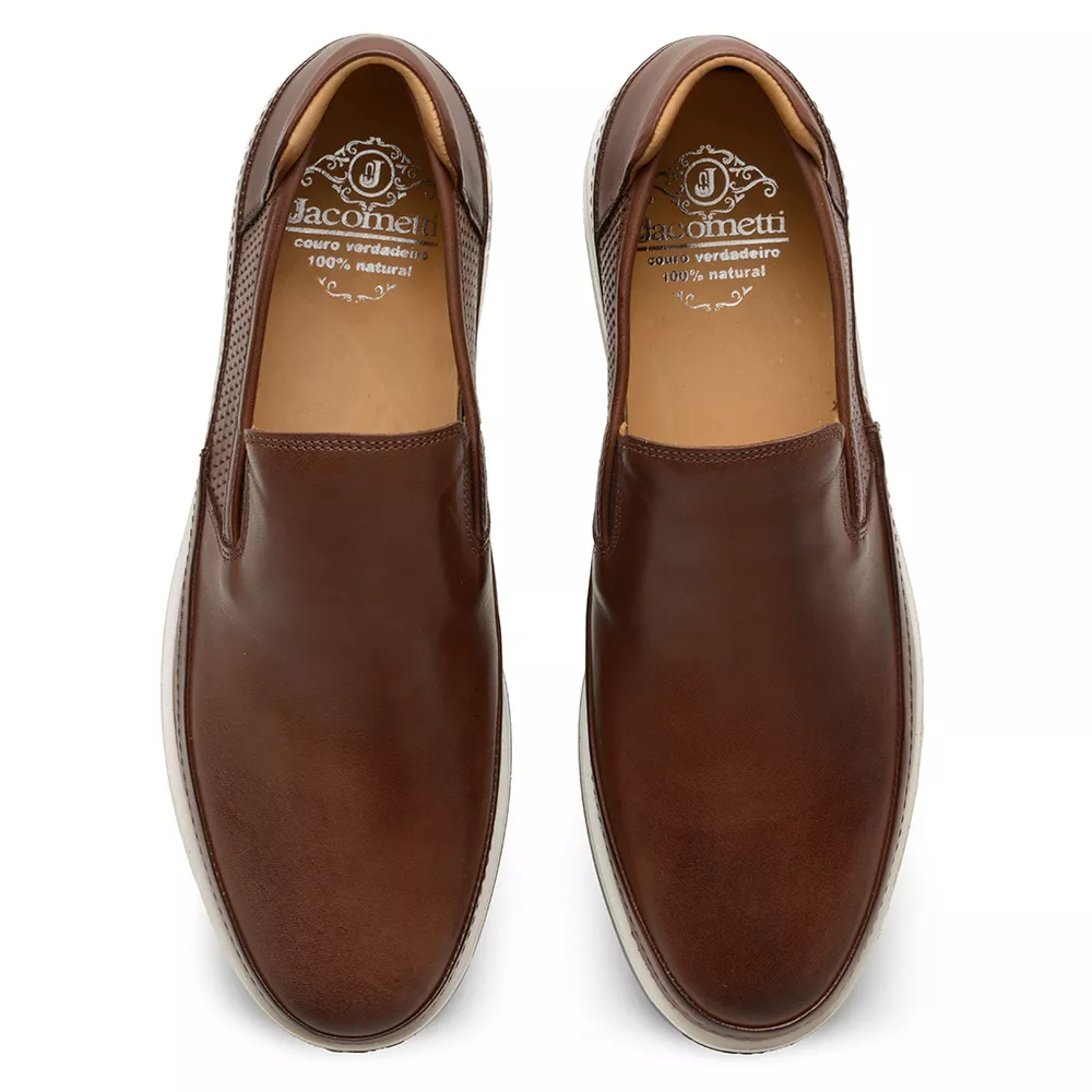 Tênis Casual Masculino de Couro Marrom | JACOMETTI