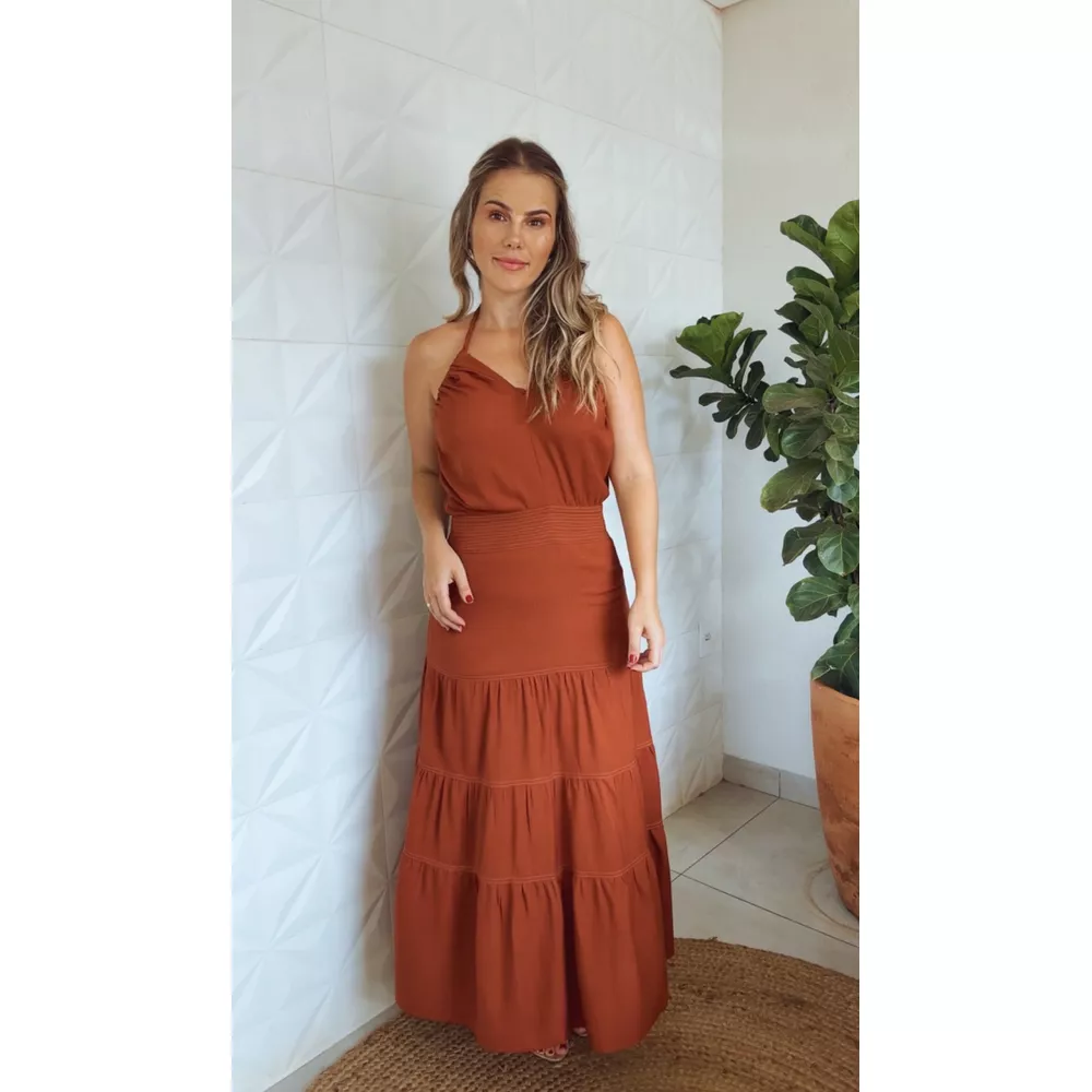 Vestido Frente Unica Tranças Chiclé Marrom
