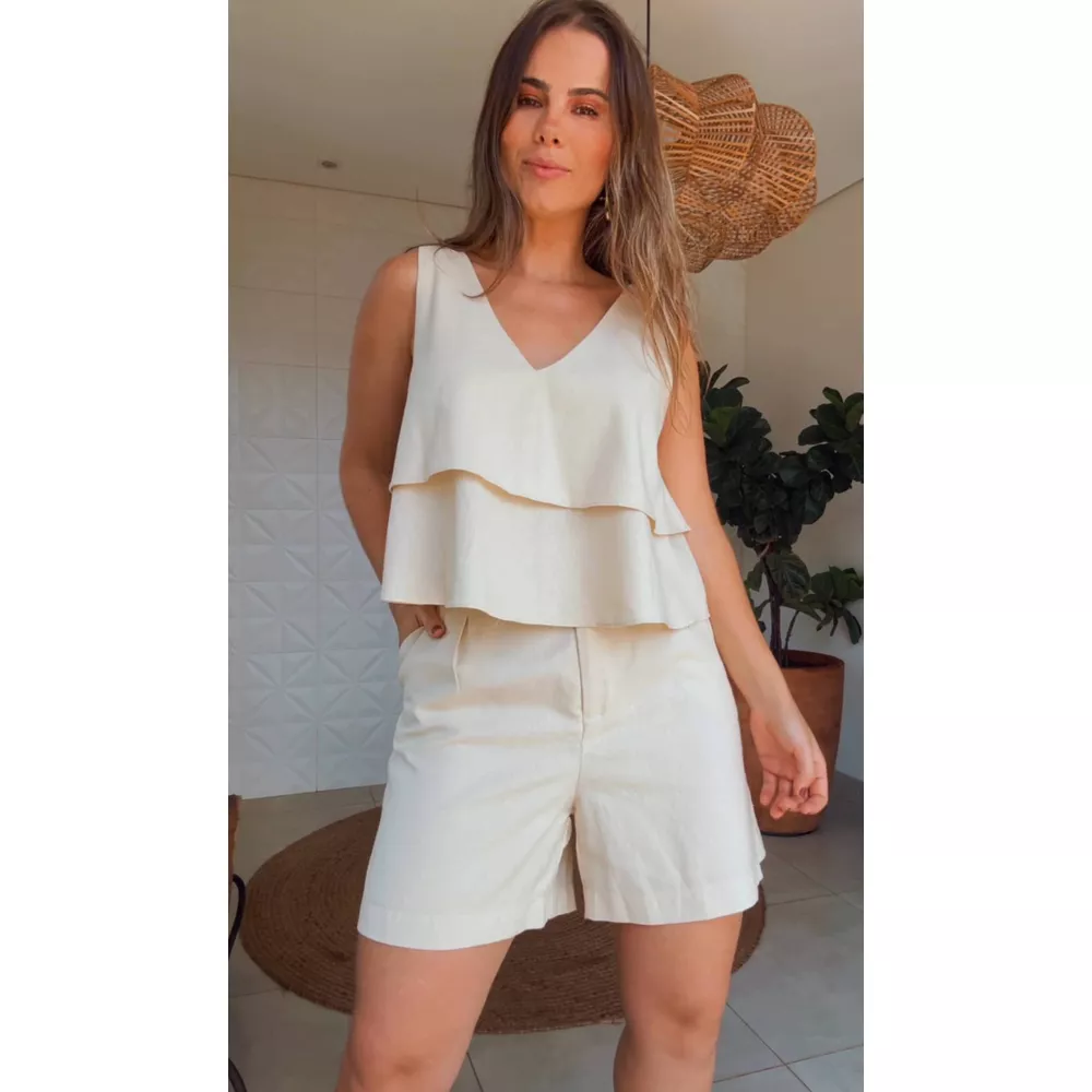 Conjunto Chiclé Regata E Short Básico Luiza Creme