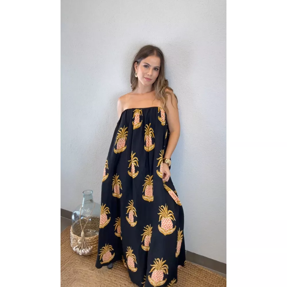 Vestido Longo Amalfi Abacaxi Estampado