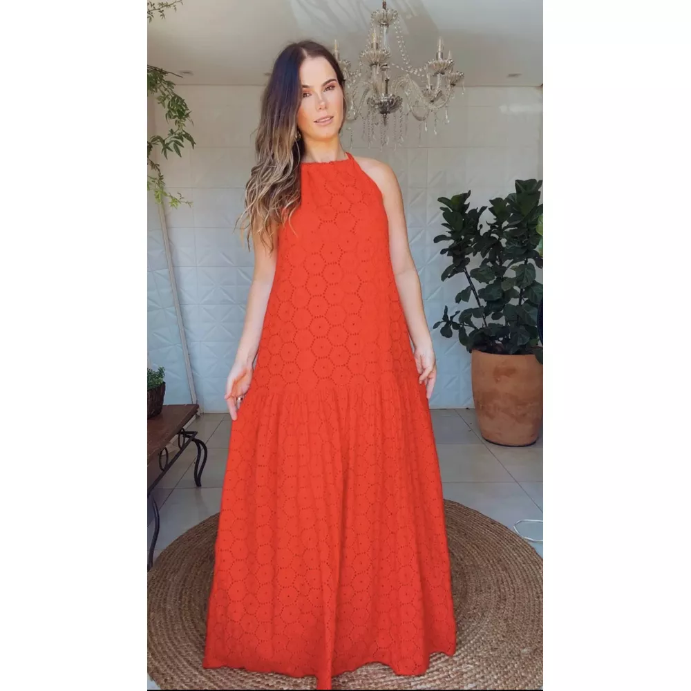 Vestido Laise Flor Chiclé Vermelha