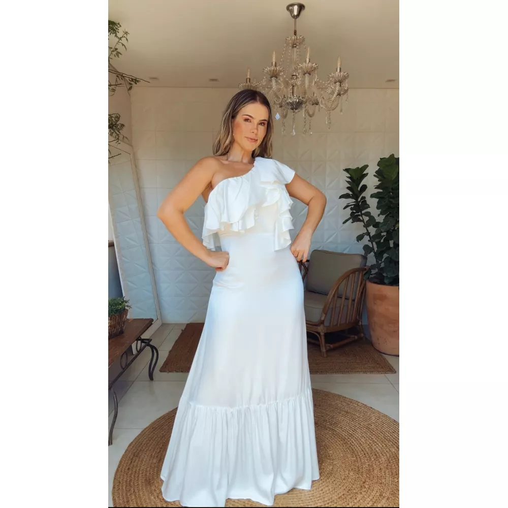 Vestido Ombro Só Monica Chiclé Off White
