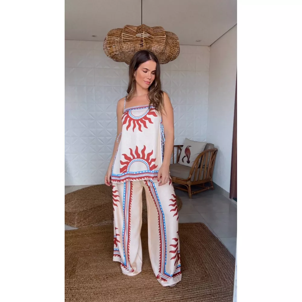 Calça Pantalona Lenço Solar Estampado