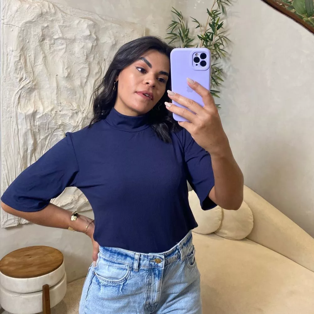 Blusa gola alta marinho - Maranata Moda Feminina