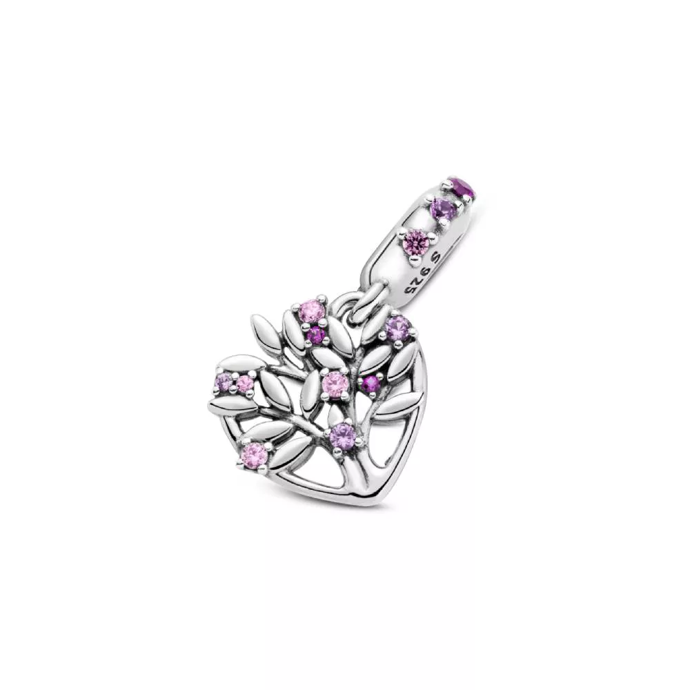 Charm Pandora Pendente De Coração E Árvore Da Família Rosa