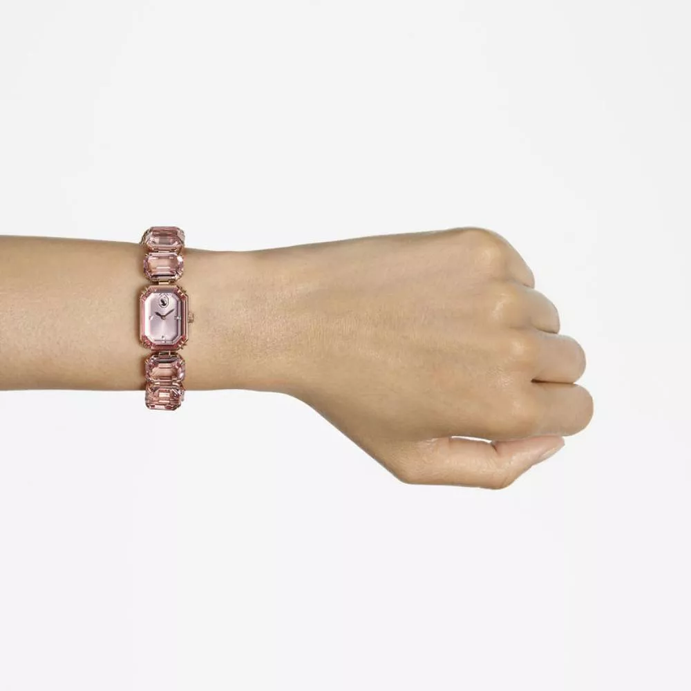 Relógio Swarovski Octagonal Cristais Rosa
