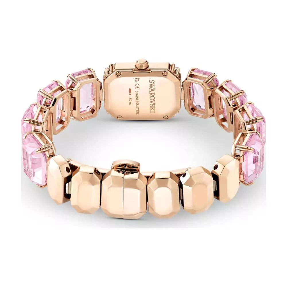 Relógio Swarovski Octagonal Cristais Rosa