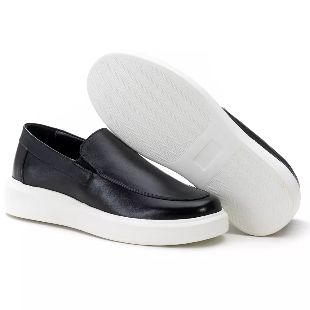 Slip On Masculino Em Couro Milano Preto | Private Label