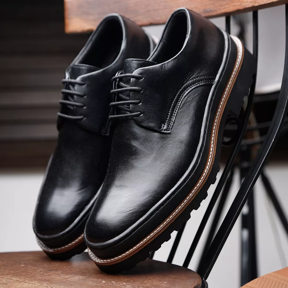 Sapato Social Casual Derby Masculino Couro Preto Katar