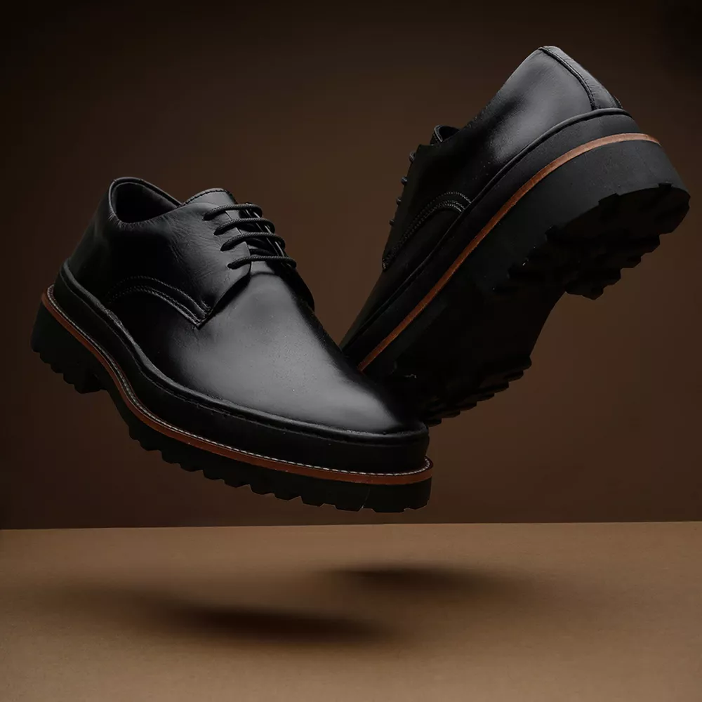 Sapato Social Casual Derby Masculino Couro Preto Katar - 2206 | Mr