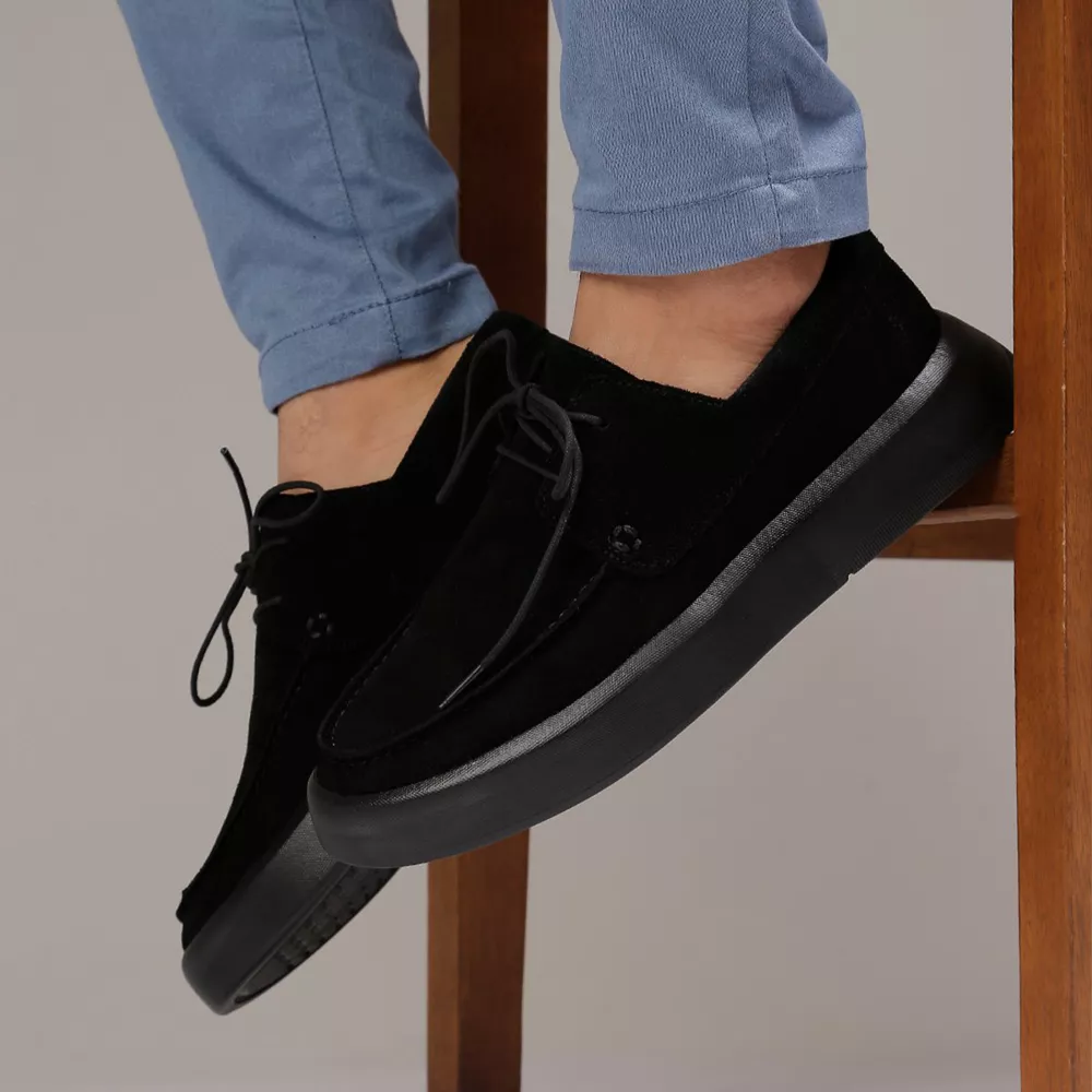 Sapato Masculino Dockside Cadarço Couro Legítimo Camurça All Black