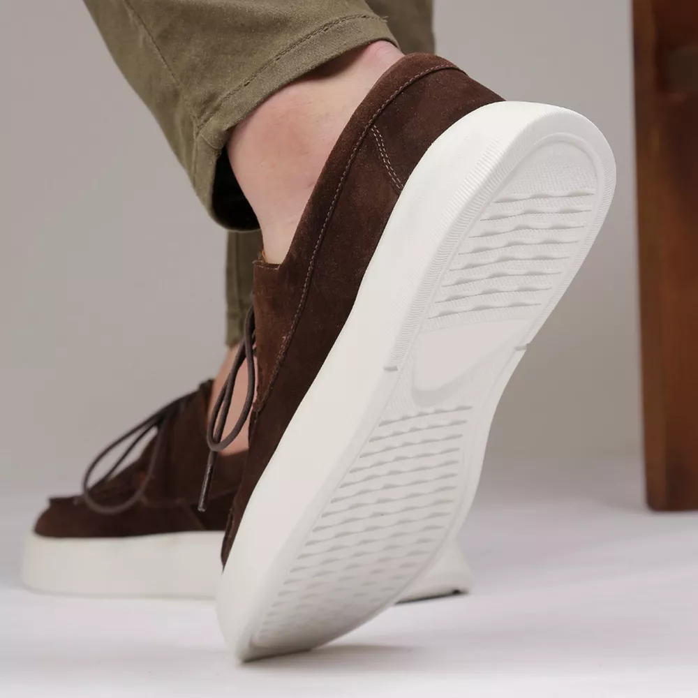Sapato Masculino Dockside Cadarço Couro Legítimo Camurça Café Sola