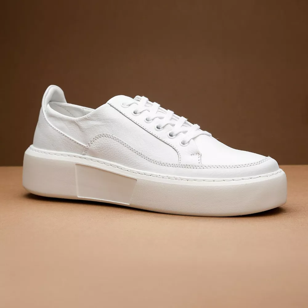Sneaker Tênis Urbano Masculino Couro Legítmo Branco Everest 2811