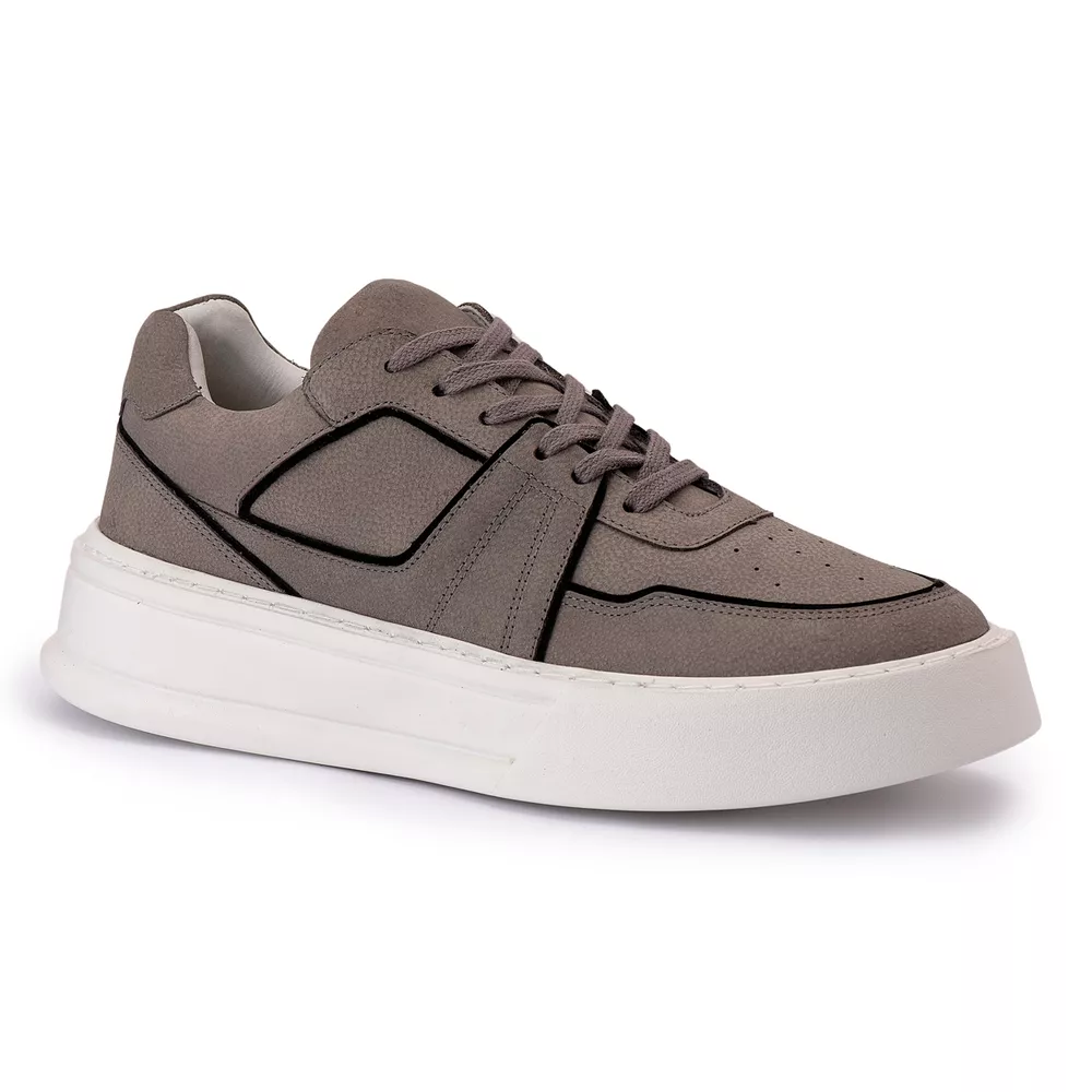 Sneaker Tênis Casual Estiloso Cadarço Selaria Cinza Nobuck Selaria