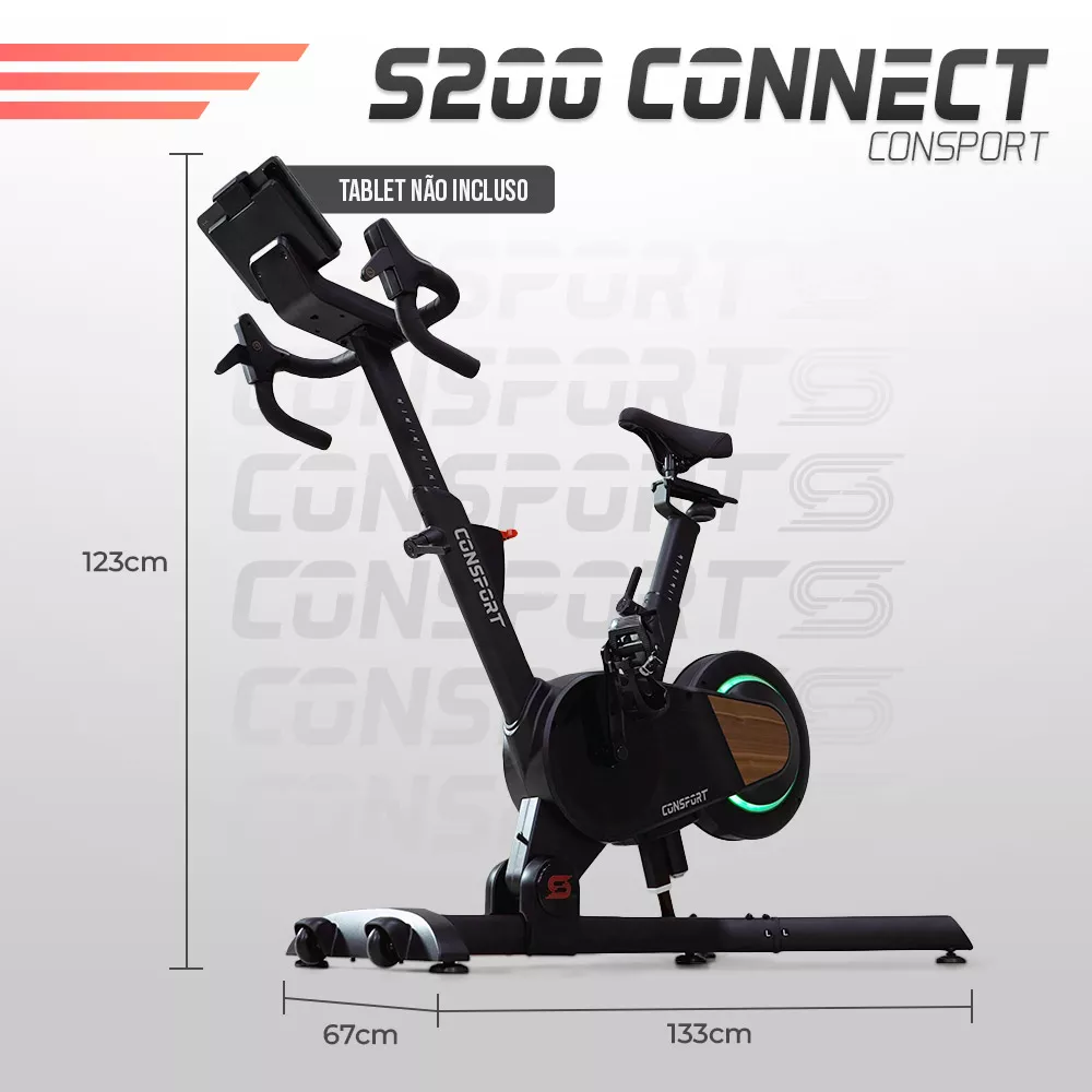 Bicicleta Spinning S-200 Connect Consport – Indoor Bike com Bluetooth, 32 níveis resistência, inclinação ajustável