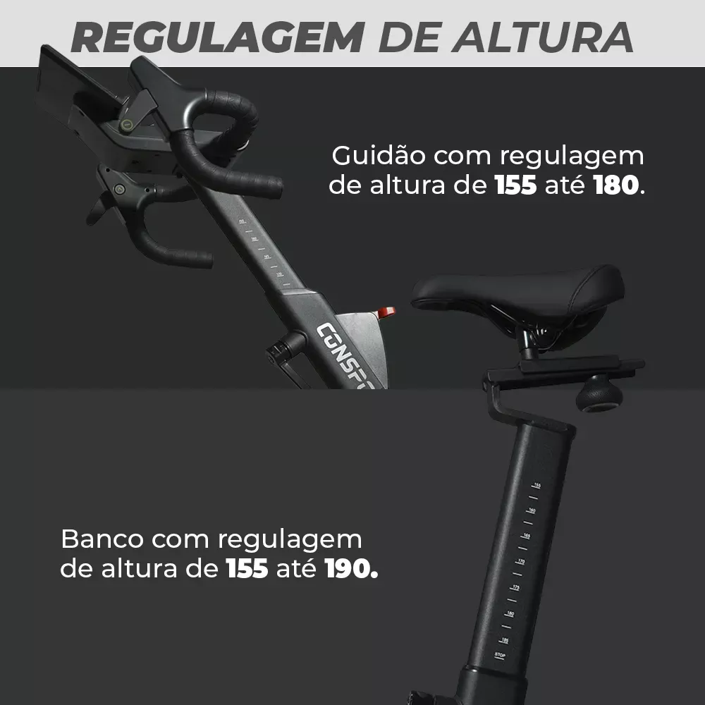 Bicicleta Spinning S-200 Connect Consport – Indoor Bike com Bluetooth, 32 níveis resistência, inclinação ajustável