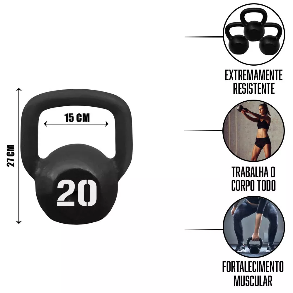 Kettlebell Pintado 20kg Consport em Ferro Fundido com Alça