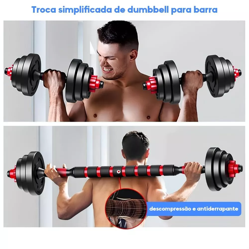 Kit 6 em 1 - Dumbbells, Barras e Kettlebell