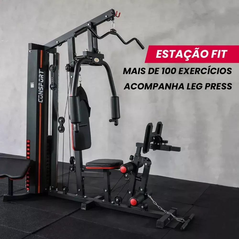 BLACK FRIDAY Estação de Musculação Fit Consport – Multifuncional com Torre de Peso de 80kg para Casa e Studio