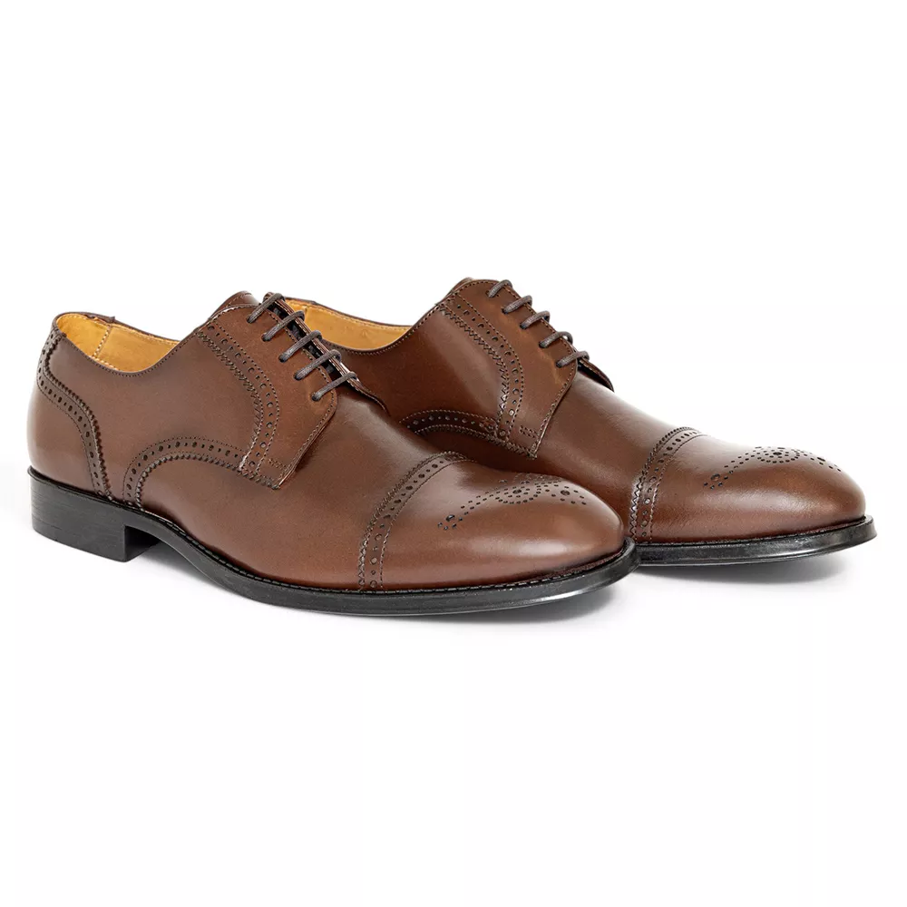 Sapato Social Derby Full Brogue Tostado