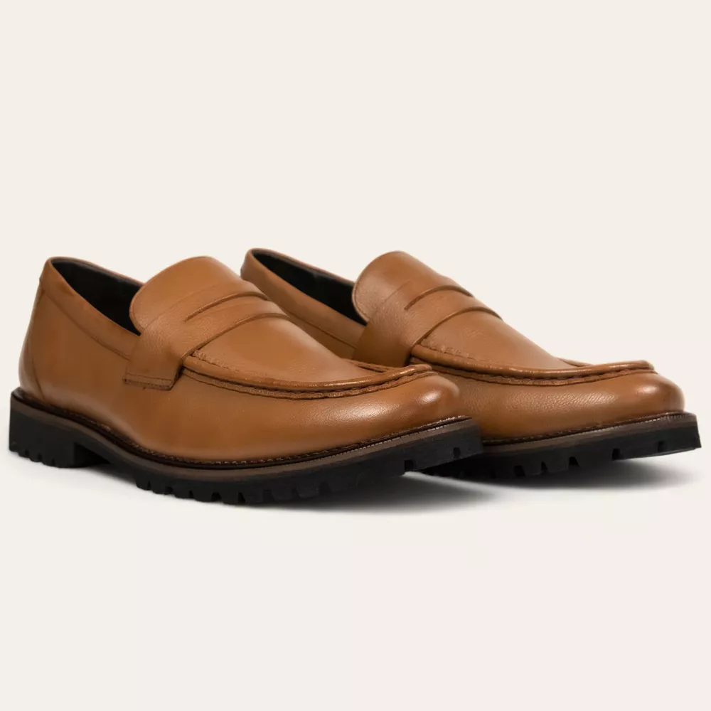 Sapato Casual Penny Loafer Tratorado Tan - Sapataria Cometa
