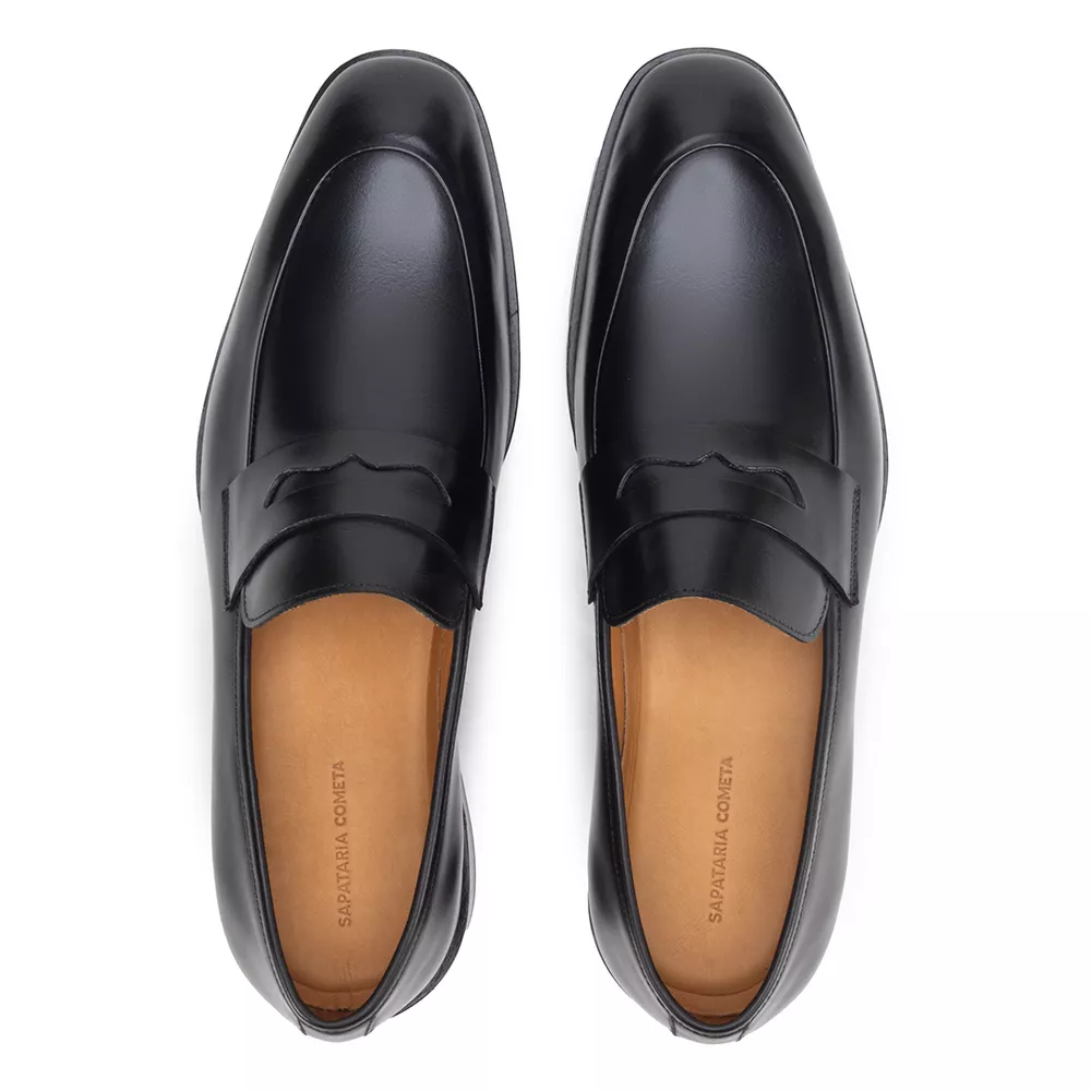 Sapataria Cometa Black Leather Penny Loafers Mens Size 42 Almond Toe Slip Shoe Sapato Casual Penny Loafer Preto | Sapataria Cometa main image 2